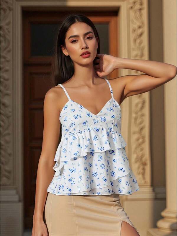 Camisolas De Maternidad Para Mujer, Tirantes Finos, Estampado Floral, Cuello En V Con Volantes, Top Corto Para Verano