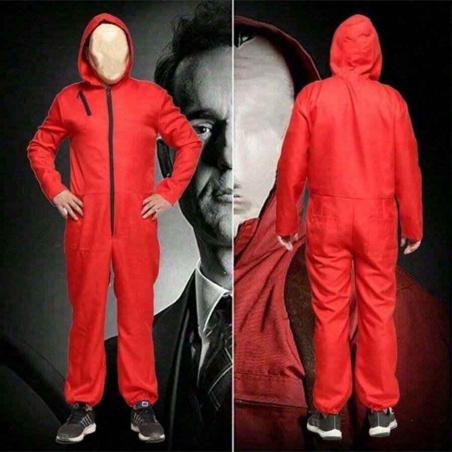 1pc Paper House Cosplay Jumpsuit, Red Jumpsuit For Halloween 2nd Anime Performance, (Excluding Mask) - Red - View 1