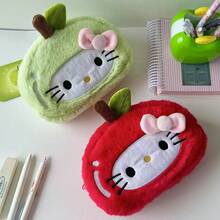 1pc Sanrio Cartoon Cute New Apple Kitty Cat Plush Pencil Case, Large Stationery Bag, Portable High-Quality Cosmetic Organizer Pouch - Multicolor - View 7