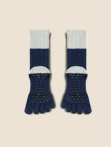 1 Pair Colorblock Five Toe Yoga Socks, High Elasticity & Comfort, Moisture-Wicking, Anti-Slip & Shock-Absorbing, Suitable For Gym, Yoga, Pilates, Indoor Fitness, Gift - Multicolor - View 12