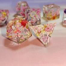 7件套彩色混合创意多面桌面角色扮演游戏骰子，亚克力材质，适用于龙与地下城游戏，桌面游戏骰子道具，办公桌休闲玩具道具 - 彩色 - 查看 4