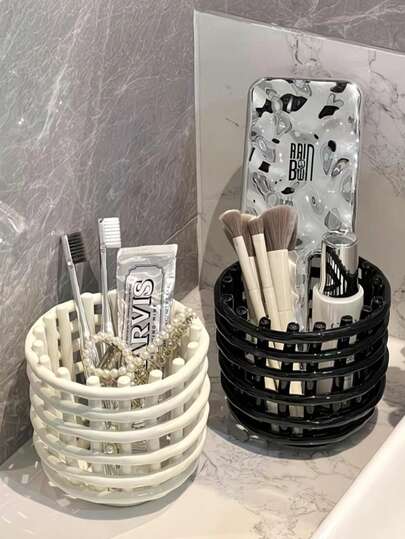 1 pièce Organisateur de vanité de salle de bain Seau pour serviettes de toilette, brosse à dents, dentifrice, rangement pour pinceaux de maquillage