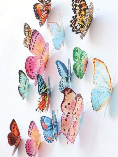 36pcs/Set Watercolor Realistic 3D Butterfly Wall Decor, Suitable For Wedding Party Decoration, Valentine's Day Flowers, Bouquets, Accessories, Photography Props