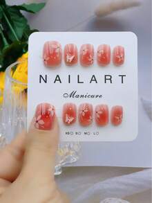 10片手工玫瑰红椭圆形美甲贴纸，香氛法式美甲风格，按压式美甲贴纸，适合新年、情人节、UV灯美甲、夏季、日常佩戴，优雅设计美甲用品 - 玫紅色 - 查看 3