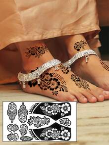 8 Pcs Henna Tattoo Stencils Reusable Painting Stencil For Hand Body Art Flower Temporary Tattoo Template Sleeve Wedding Bride Beauty - Multicolor - View 4