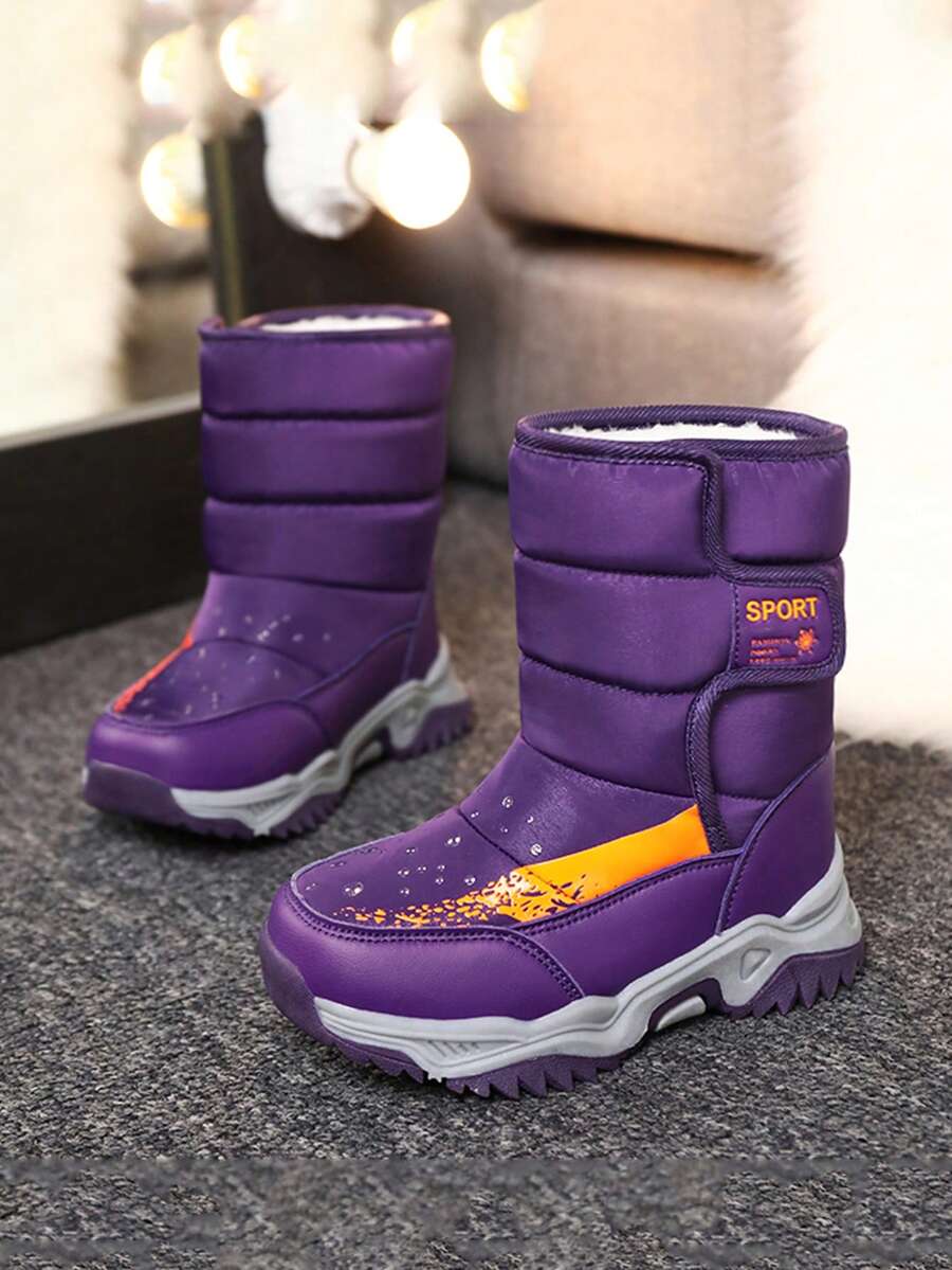 1 Pair Kids Winter Snow Boots, Warm, Anti-Slip, Durable, Comfortable, Soft, Shock-Absorbing, Temperature-Locking, Cute For Little Girls - Purple - View 1