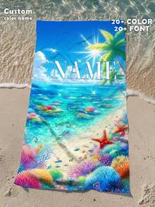1pc Personalized Beach Towel - Made Of Polyester Fiber, Ocean & Shell Design, Super Absorbent & Quick Drying, Perfect For Beach, Swimming, Camping & Travel, Beach Essential | Beach Theme | Polyester Towel, Beach Accessories, Suitable For Wedding, Couples, Easter, Christmas, And As A Gift For Friends, Family, Couples' Wonderful New Year And Birthday - Multicolor - View 5