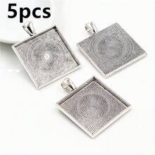 4 piezas de base de bisel de aleación de zinc de 25 mm para hacer joyas con colgante cuadrado en blanco, accesorios para manualidades - Ajuste de base de cabujón colgante - Ver 8
