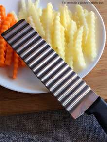 1 pieza Cortador de patatas ondulado, Juego de cuchillos para freír patatas de acero inoxidable, Apto para uso en la cocina - Negro - Ver 6