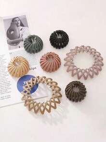 1 قطعة مشبك شعر أنيق على شكل عش طيور للنساء - حامل ذيل حصان أحادي اللون بدون مقابض، مشبك شعر بوهيمي أنيق للكعكة، صانع كعكة، مشابك تصفيف الشعر، لوازم مدرسية، إضافة كعكة، دبابيس تصفيف الشعر - متعدد الألوان - مشاهدة 3