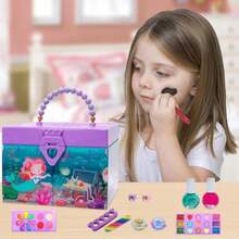 Set de maquillaje para niños maquillaje de juguete Juguete de maquillaje lavable para niña pequeña Tocador de maquillaje con diseño de caja de almacenamiento grande juguete para juego de imitacionConveniente y duradero, favorito para niños - Multicolor - Ver 8