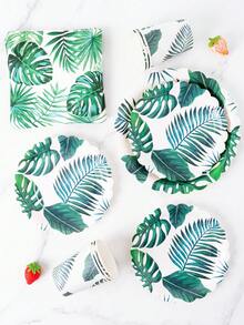 热带丛林叶子花瓣造型一次性餐盘、餐巾纸、杯子、桌布和横幅套装，8人派对用品套装，适合生日、婚礼、主题派对、家庭野餐 - 彩色 - 查看 4