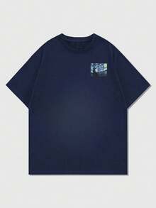 Men's Casual Versatile Minimalist Starry Sky Print Short Sleeve T-Shirt - Navy Blue - View 6