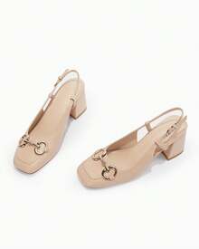 Women's Slingback Block Heels Shoes – Petite Leg-Lengthening Square Toe Slip-On Buckle Strap Work Pumps For Office, Business, Christmas & New Year Gifts - Kaki nhạt - Xem 6