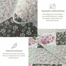 Floral Plaid Patchwork Quilt Set King Size, Reversible Brown Bedding Set Soft Microfiber Lightweight Bedspread Coverlet 3 Piece All - Season Use (104x90 Inches) - Green - View 4