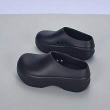 男士休闲拖鞋，情侣镂空厚底慵懒穆勒鞋，沙滩凉鞋，透气男士拖鞋，秋冬款 - 黑色 - 查看 2