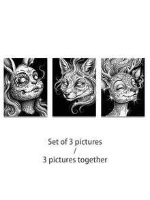 A Life Celebration In Sugar Skull Style. 3 PiecesArt Of Rabbit, Fox & Deer – A Vibrant, Dark Remix Of Nature. For The Bold & Spiritually Inclined. - Multicolor - View 10