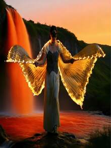 57-Inch Battery Powered LED Belly Dance Wings - 8 Lighting Modes, Suitable For Valentine's Day Party, Mother's Day Gift, Halloween Costume, Stage Performance (Requires 3 AA Batteries, Not Included) - Wing-shaped Split Style - View 8