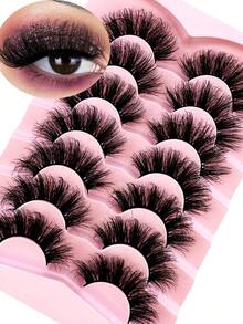 7 Pairs Half Lashes Cat Eye False Eyelashes Manga Eyelashes Short Soft 3d Faux Mink Eyelashes Natural Makeup,Gift For Women & Girl,7mm-16mm,False Eyelashes Natural,Ultra-Light,Long-Lasting,Enlarged Double Eye,Handmade,Soft,Skin-Friendly,Individual Lashes,Cat Eye Lashes,Professional,For Women-ST04 - 黑色 - 查看 5