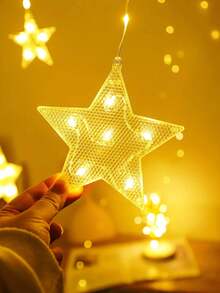 1 String 2m/6.56ft 82 LED Star Lights, Powered By 3 AA Batteries (Not Included), Flashing Lights, Indoor Wall Decor Star Lights, Suitable For Wedding, Party, Holiday, Bedroom Decor, Outdoor Garden Tree Decor, Home Decor Star & Moon Curtain Lights - Transparent - View 5
