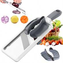 PZW Cortador de Verduras Mandolina para Cocina Cortadora Mandolina de Mano de Acero Inoxidable 3 Ajustes Grosor ideal para Cebollas Tomate Frutas Patatas Repollo2537 - BlancoYGris - Ver 2