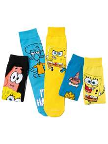 SpongeBob SquarePants 8双/7双/5双/4双/3双/1双装女士船袜，趣味卡通印花，时尚搞怪表情随机船袜，适合居家、度假、运动和日常穿着 - 彩色 - 查看 3