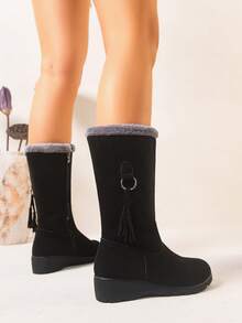 秋冬女款新款休闲保暖内衬保暖靴中筒雪地靴欧美风毛毛靴