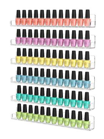 透明指甲油壁挂架，6层，15英寸透明亚克力指甲油收纳架，可收纳66-90瓶指甲油，多用途亚克力悬浮架