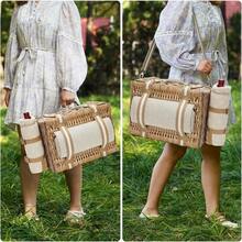 G GOOD GAIN Cesta de picnic de 31 piezas para 4 personas Juego de picnic de mimbre con manta impermeable y bolsa de vino Cesta grande de picnic con refrigerador aado y kit de cubiertos para - Florblanca - Ver 4