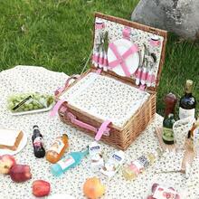 Cesta pícnic de mimbre tipo sauce con manta impermeable y hielera aante para camping aire libre sesión de fotos cumpleaños Día de San Valentín regalo de boda para 4 personas rosado - Florrosa - Ver 8