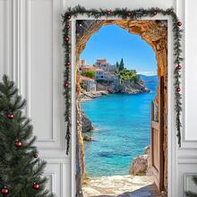 1pc 2D Flat Door Banner, Polyester Beach Scenery Door Valance, Multipurpose Rectangular Stone Arch Flag, Suitable For Home, Holiday, Birthday, Pull-Up Banner, No Power Required - Multicolor - View 4