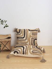 1pc Geometric Line Pattern Cushion Cover, Bohemian Plush All-Over Embroidered Tassel Decorative Pillow Sham For Living Room, Bedroom, Sofa, Bedroom, Home Decor, Outdoor Patio, Garden, Holiday Party, Car, Seasonal Use, Without Insert, 30*50cm, 45*45cm - Multicolor - View 6