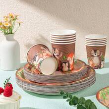 Baumstumpf Tier Party Einweg-Geschirr Set, beinhaltet 7/9 Zoll Pappteller & Pappbecher, geeignet für Geburtstagsfeiern, Feiertage, Zusammenkünfte, Picknicks, Feiern, Hochzeitstees, Abschlussfeiern, Einweg-Partyzubehör