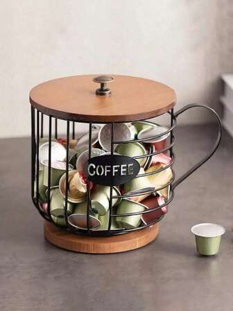 1 st. järnformad förvaringskorg för kaffekapslar med stor kapacitet, lämplig för kök, kökstillbehör, köksredskap, köksförvaring, kosmetikaförvaring, bröllopstillbehör, blomsterdekor, heminredning, matbord, heminredning, hemförvaring, rumsinredning, sovrumsinredning.