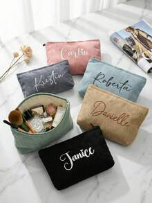 Trousse de toilette en velours côtelé brodée, pochette de maquillage personnalisée, trousse de toilette brodée, cadeau de Noël, cadeau de demoiselle d'honneur, cadeau pour elle, organisateur de voyage, cadeau pour la fête des mères, esthétique - Multicolore - Voir 5