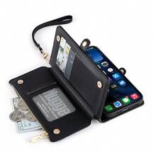 PU皮革翻盖保护套，带挂绳、钱包式卡槽和多功能手机袋 - 黑色 - 查看 5