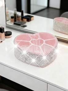 Luxury Sparkling Makeup Organizer Box, Heart-Shaped Crystal Decor Rhinestone Slanted Makeup Brush & Pencil Storage Bucket Holder, Elegant Vanity Dresser Storage Box For Cosmetics, Brushes, Lipsticks And More - Multicolor - View 7