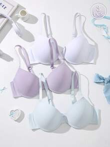 MIMILEMON 3pcs/Set Women's Fashion Underwire Gather Bras - Bust Enhancing, Lifting, Sexy, Comfortable All Day, Shaping Daily Look - Multicolor - View 3