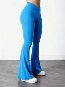 YEOREO Kalie Flare Scrunch Leggings For Women V Cross Waist Bell Bottom Yoga Pants Tummy Control Bootcut Workout Leggings Sweat Weatpants Women Pants For Women Yoga Pants For Women Flare Leggings Joggers For Women Black Pants Sweat Pants Flare Leggings Women Yoga Pants For Women - Xanh lam - Xem 4