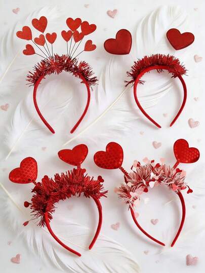 Set de 4 diademas con corazones brillantes de lentejuelas para el Día de San Valentín, diademas con corazones brillantes, accesorios para el cabello lindos para mujeres, decoración para fiestas y bodas, regalo perfecto de accesorios para el cabello