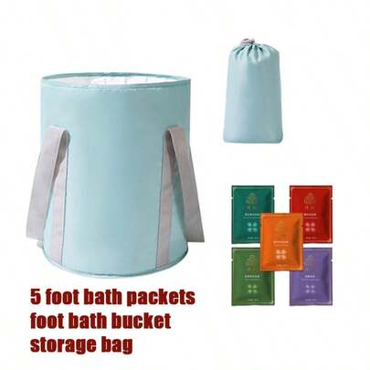 带提手可折叠足浴盆，便携式洗脚袋，适用于家庭、旅行和露营，保温折叠足浴桶，旅行折叠足浴袋，五层保温折叠足浴盆，足浴盆，家用水疗产品