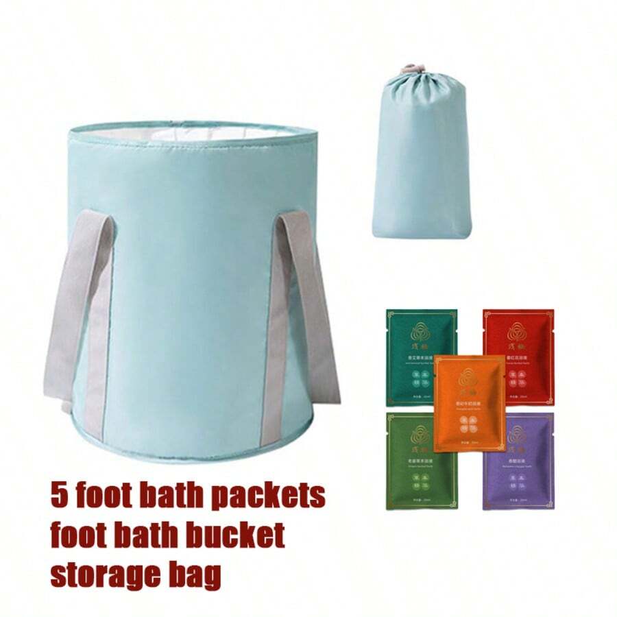 带提手可折叠足浴盆，便携式洗脚袋，适用于家庭、旅行和露营，保温折叠足浴桶，旅行折叠足浴袋，五层保温折叠足浴盆，足浴盆，家用水疗产品 - 彩色 - 查看 1