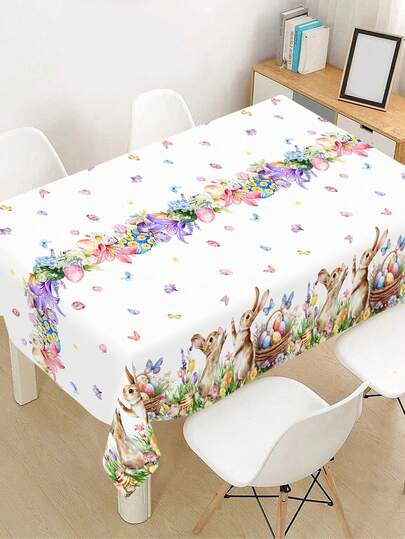 1pc Easter Tablecloth, 220x130cm, Colorful Easter Eggs & Rabbit Pattern Disposable Plastic Tablecloth, Spring Floral Butterfly Cute Rabbit Rectangular Tablecloth, Suitable For Easter Home Kitchen Dining Table Decor, Easter Party Supplies