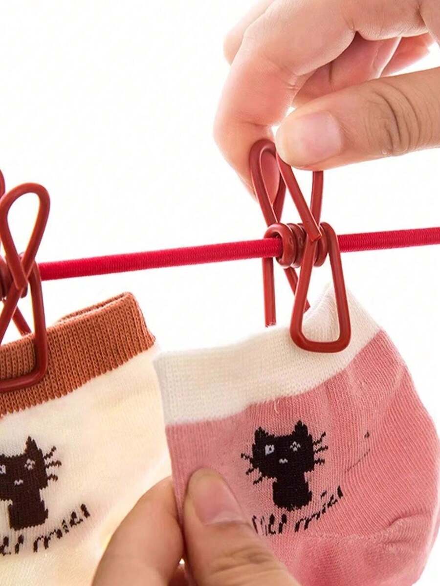 Portable Windproof Clothesline With Clips, Adjustable Clips - Durable And Suitable For Balcony And Outdoor Drying - Multicolor - View 1