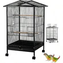 Bird Cage Open Top Standing Parrot Parakeet Cage With Rolling Stand Large Metal Bird Flight Cage For Conure Parekette Cockatiel Finch Macaw Cockatoo Pet HouseBlack Square - Square - View 1
