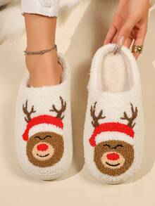 Dép đôi Giáng sinh dễ thương mới với họa tiết tuần lộc, người bánh gừng, ông già Noel, cây thông Noel, kẹo gậy, lót lông mềm mại, đế dày, ấm áp, chống trượt, chất liệu bền chắc. - màu nâu - Xem 4