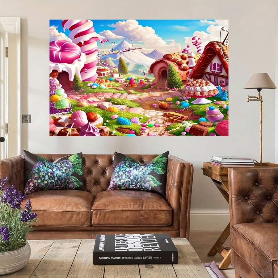 1pc Dreamy Candy Landscape Background, Ice Cream, Sweets, Lollipop Photography Backdrop, Birthday Party Decoration Banner Prop - Multicolor - View 1
