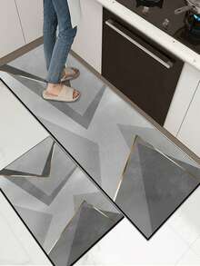1 件装软橡胶厨房地垫，3.5 毫米厚厨房地毯，灰色几何拼接奢华简约风格厨房吸水地垫，大尺寸地毯，可裁剪以适应厨房，表面织物材质，中间海绵层，底部橡胶层，适用于厨房地毯、厨房装饰、婚礼装饰、家居装饰、浴室地垫、玄关地垫、洗衣房地垫、走廊地毯、客厅地垫等。 - 彩色 - 查看 2