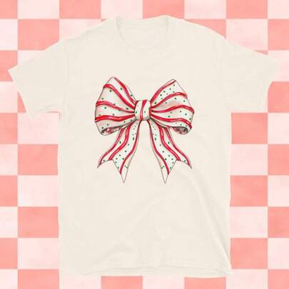 Camiseta de Manga Corta Unisex con Lazo Dulce como Navidad Impresa en EE. UU. XUEZ