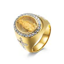 1pc Virgin Mary Shape Rhinestone Inlay Stainless Steel Ring, 18k Gold Plated Hand Accessory - Stainless Steel Ring - View 3